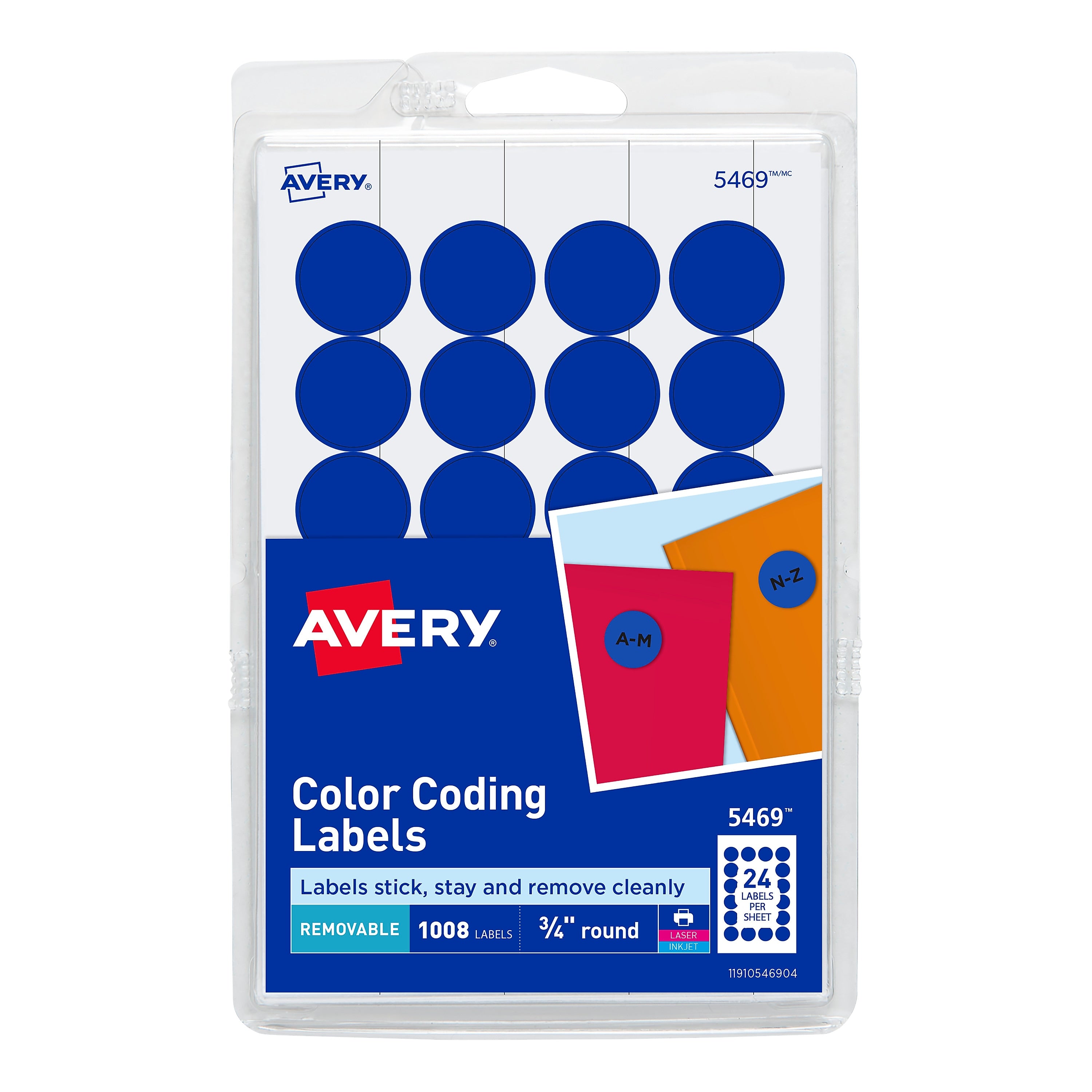 Avery Laser/Inkjet Color-Coding Labels, 3/4" Dia, Dark Blue, 1,008 Labels/Pack (5469)