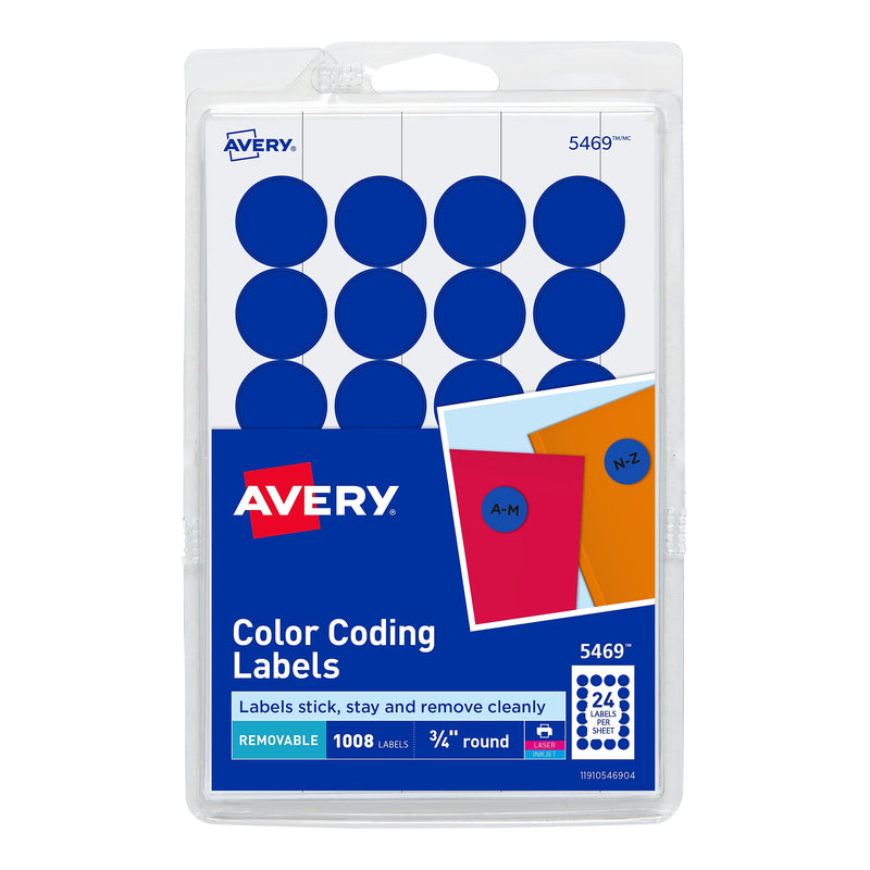 Avery Laser/Inkjet Color-Coding Labels, 3/4" Dia, Dark Blue, 1,008 Labels/Pack (5469)