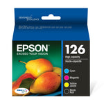 Epson T126 Black/Cyan/Magenta/Yellow High Yield Ink Cartridge, 4/Pack (T126120-BCS)