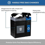 Commercial Zone Avante Series Polyethylene Dual-Stream Trash and Recycling Center, 85 Gallon, Black (787204MSA)