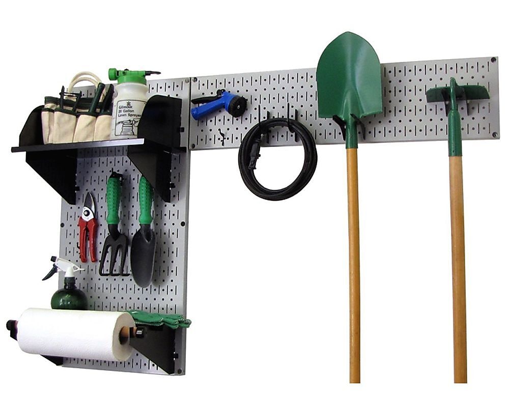 Wall Control Garden Tool Storage Organizer Pegboard Kit, Gray Tool Board and Black Accessories