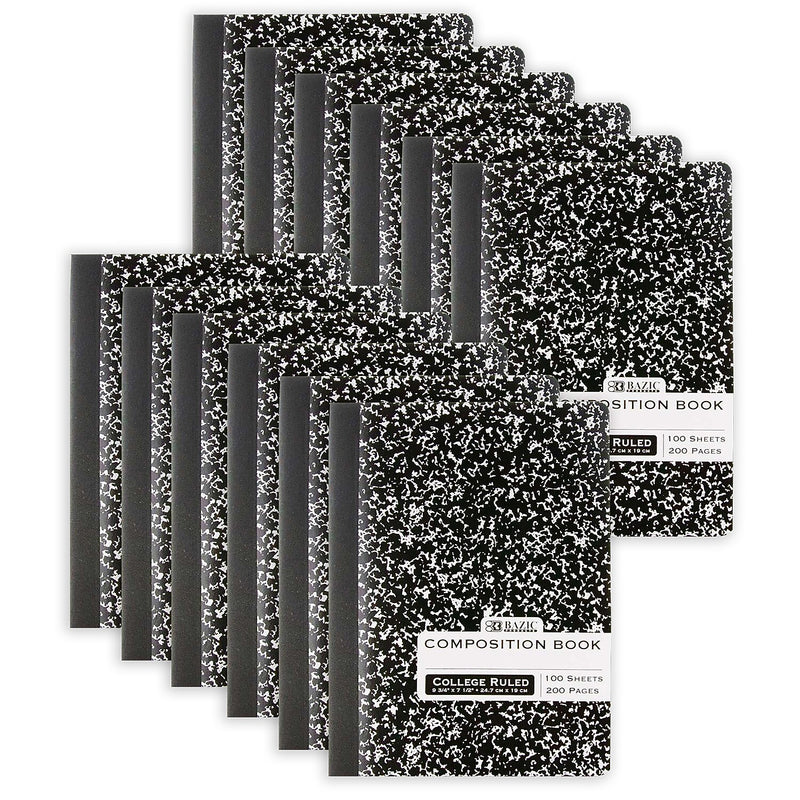 Bazic 1-Subject Composition Notebooks, College Ruled, 100 Sheets, Multicolor, 12/Bundle (BAZ5050-12)