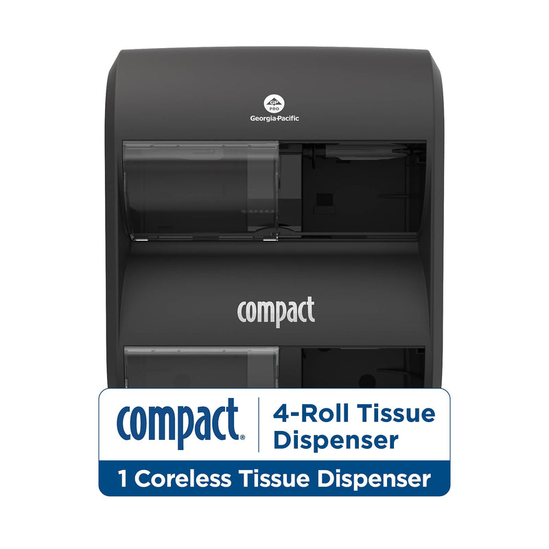 Compact® 4-Roll Quad Coreless Toilet Paper Dispenser by GP PRO, Black, 11.750” W x 6.900” D x 13.250” H (56744B)