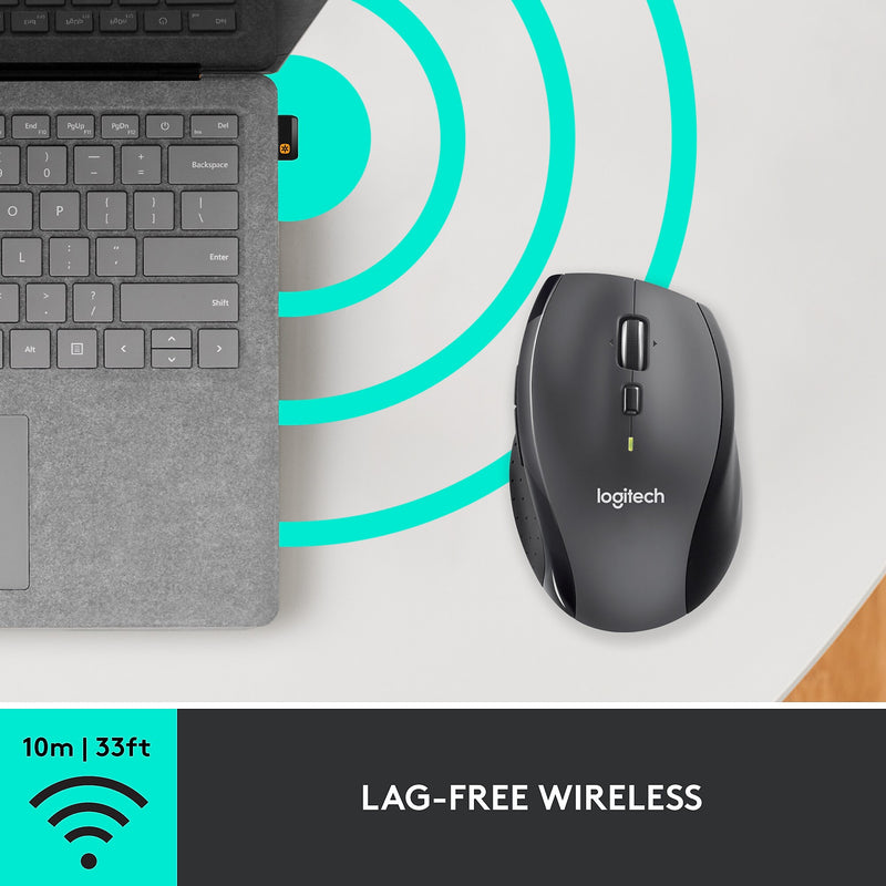 Logitech M705 Marathon Wireless Ergonomic Optical USB Mouse, Charcoal (910-001935)