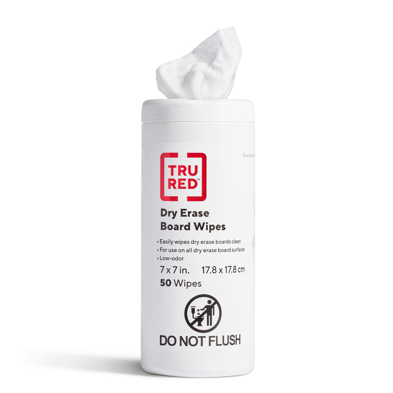 TRU RED™ Dry Erase Board Wipes, White, 50/Pack (TR57654)