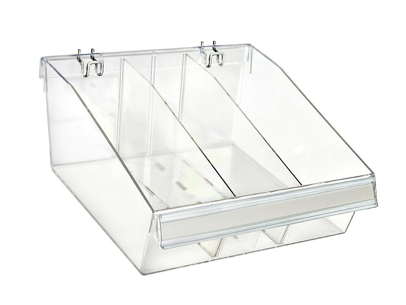Azar 5.75" x 11.75" Pegboard 3-Compartment Deep Bin Tray, Clear, 2/Pack (556132-S-DIV-2PK)