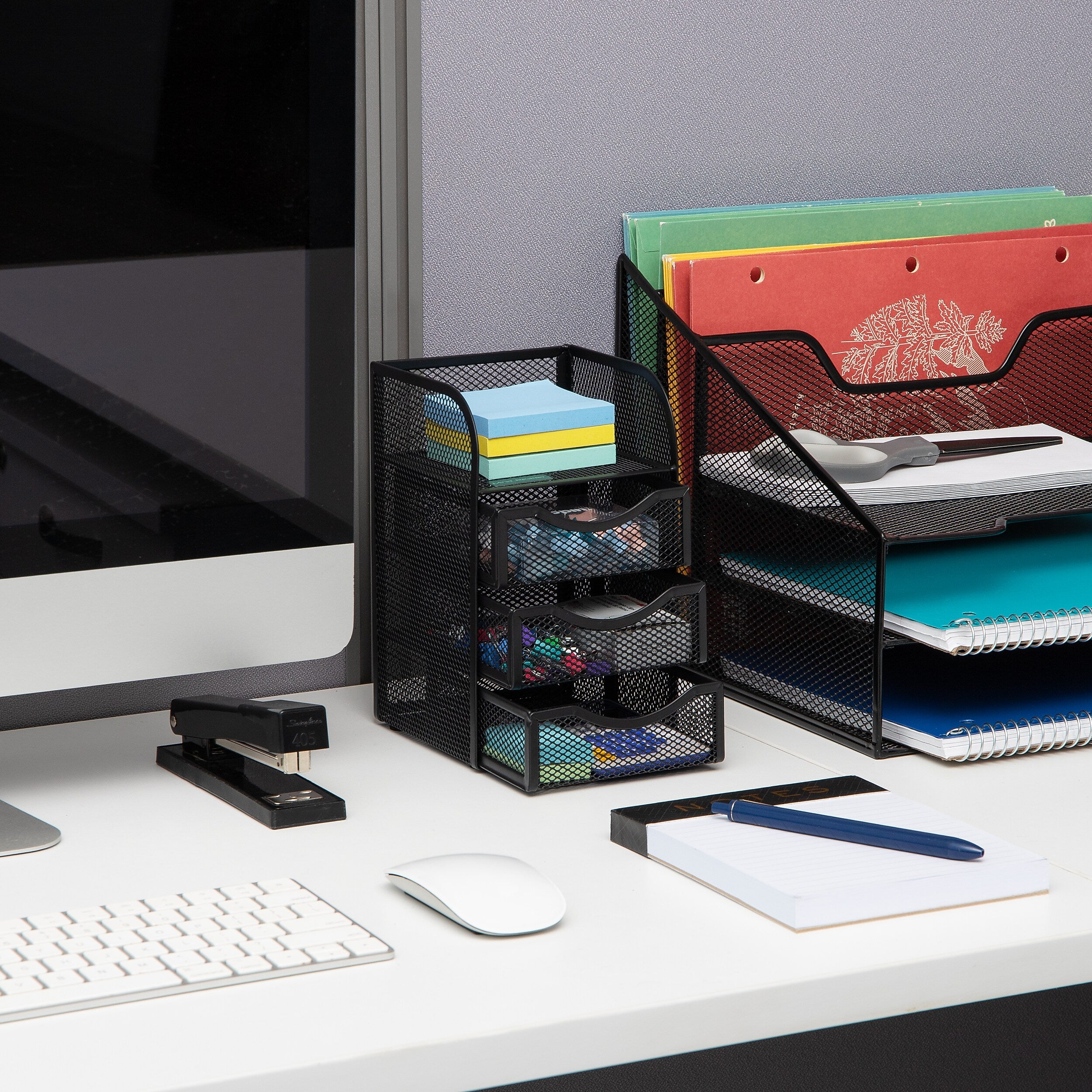 Mind Reader 4-Compartment Metal Desk Organizer, Black (MESHMINI-BLK)