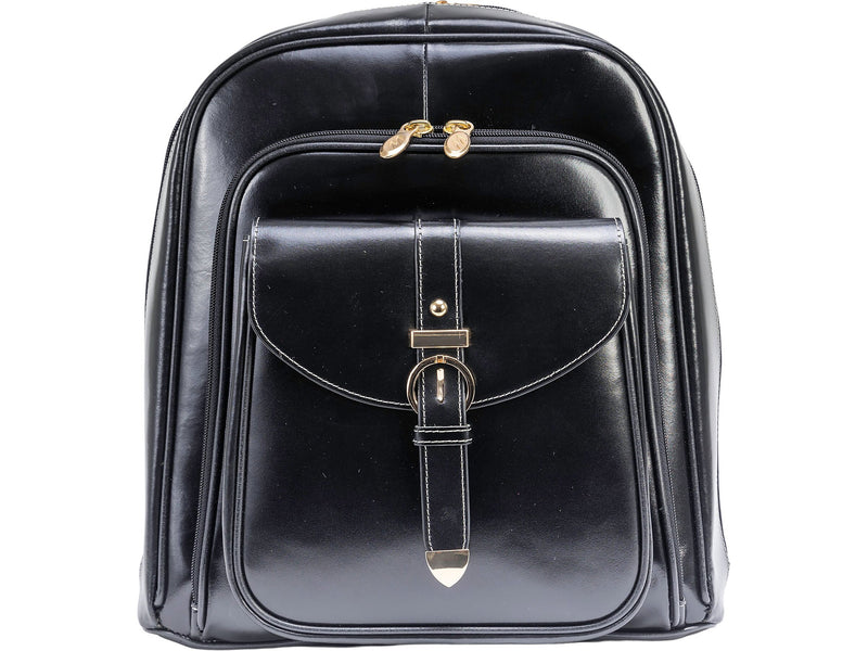 McKlein OLYMPIA Leather Laptop Backpack, Medium, Black (99565)