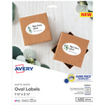 Avery Print-to-the-Edge Laser/Inkjet Oval Labels, 1 1/2" x 2 1/2", White, 450 Labels/Pack (22564)