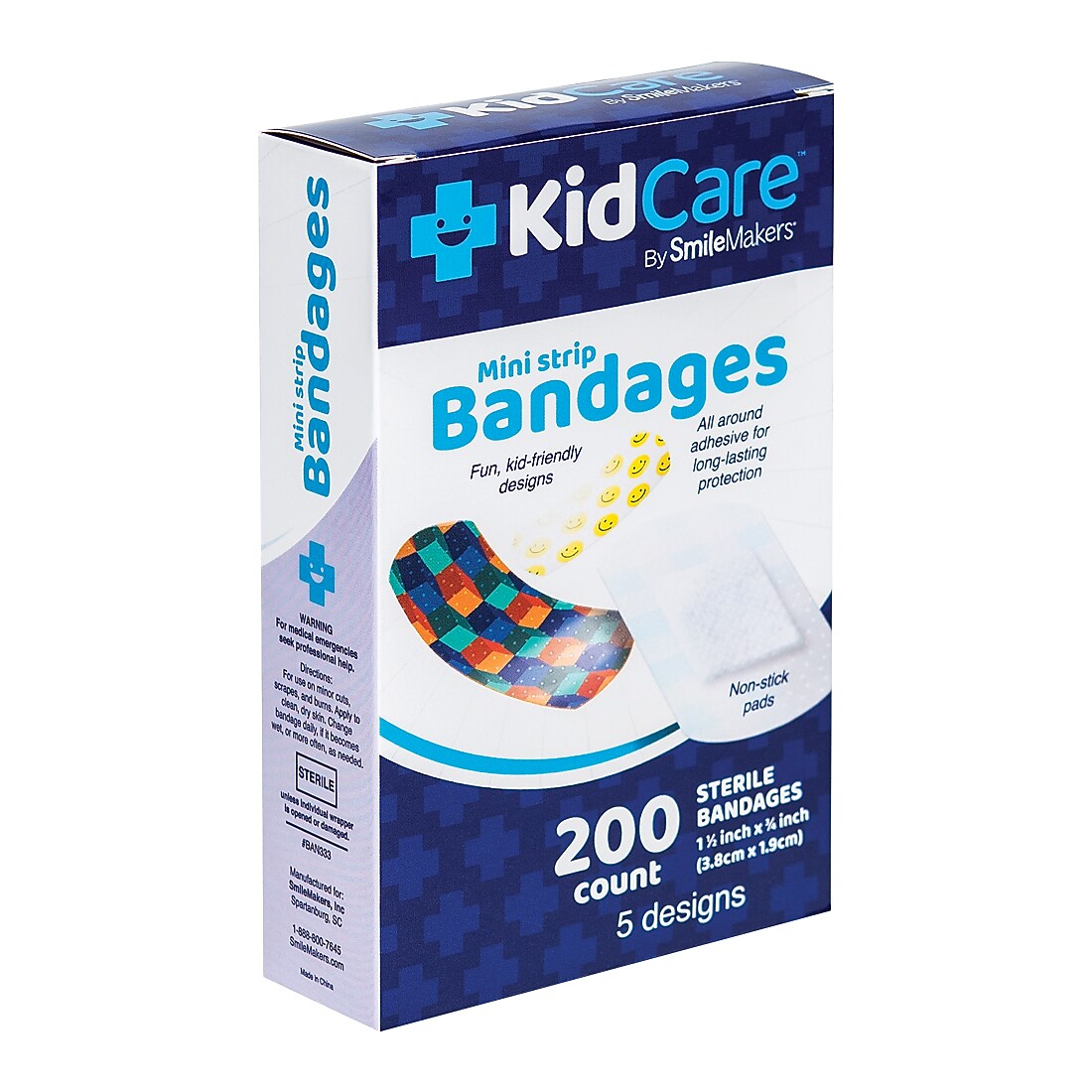 SmileMakers KidCare Patterned Mini Strip Bandages, 200/Box (BAN333)