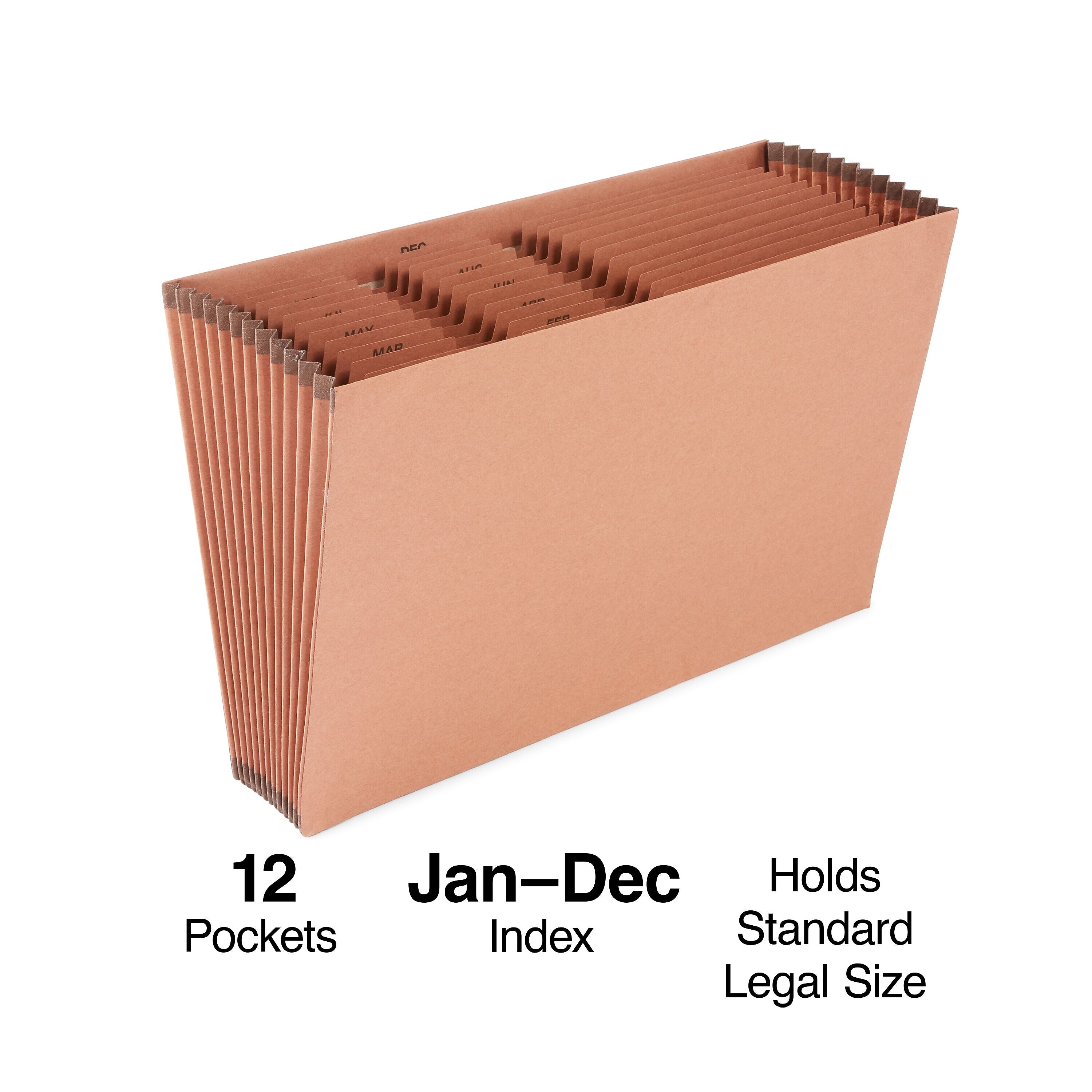 Staples Heavy Duty Reinforced Accordion File, Monthly Index, 12-Pocket, Legal Size, Brown (595370)