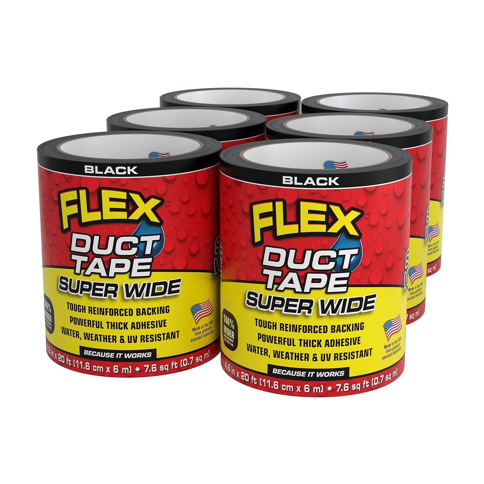 Flex Seal Super Wide Heavy Duty Duct Tape, 4.6" x 6.7 yds., Black, 6/Pack (DTBLKR4620-CS)