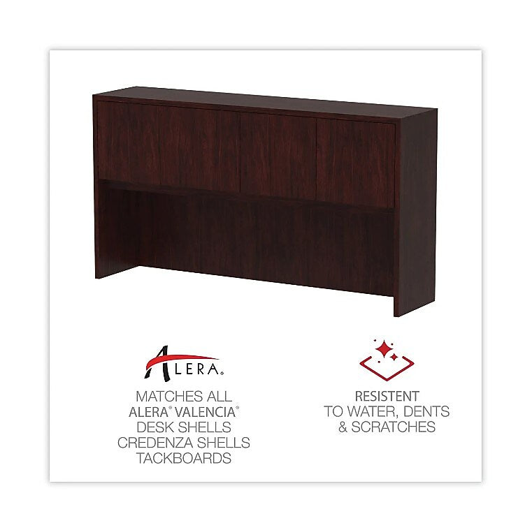 Alera Valencia Series Hutch With Doors, 64 3/4w X 15d X 35 1/2h, Mahogany