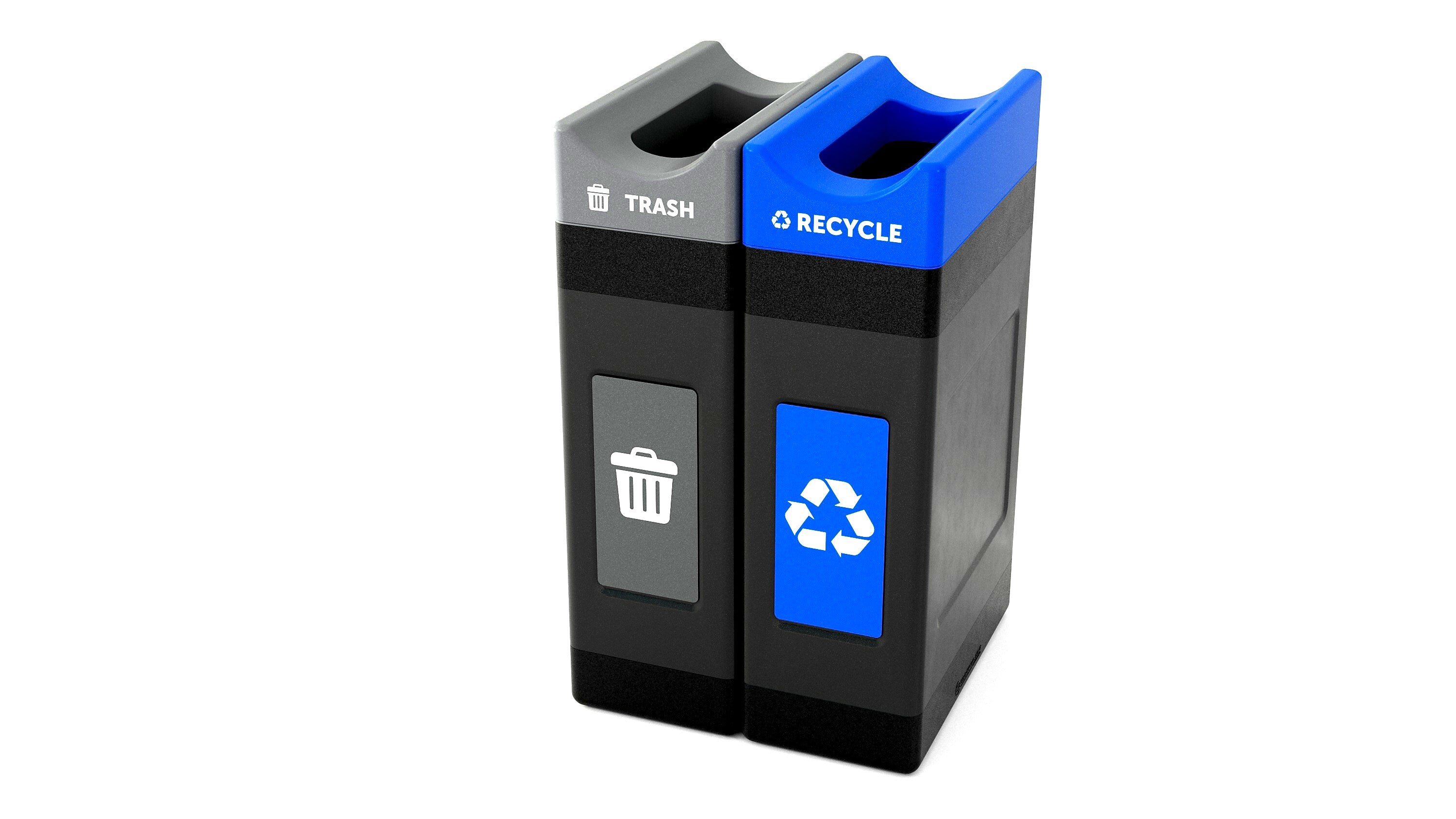 Commercial Zone Avante Series Polyethylene Dual-Stream Trash and Recycling Center, 60 Gallon, Black (787205MSA)
