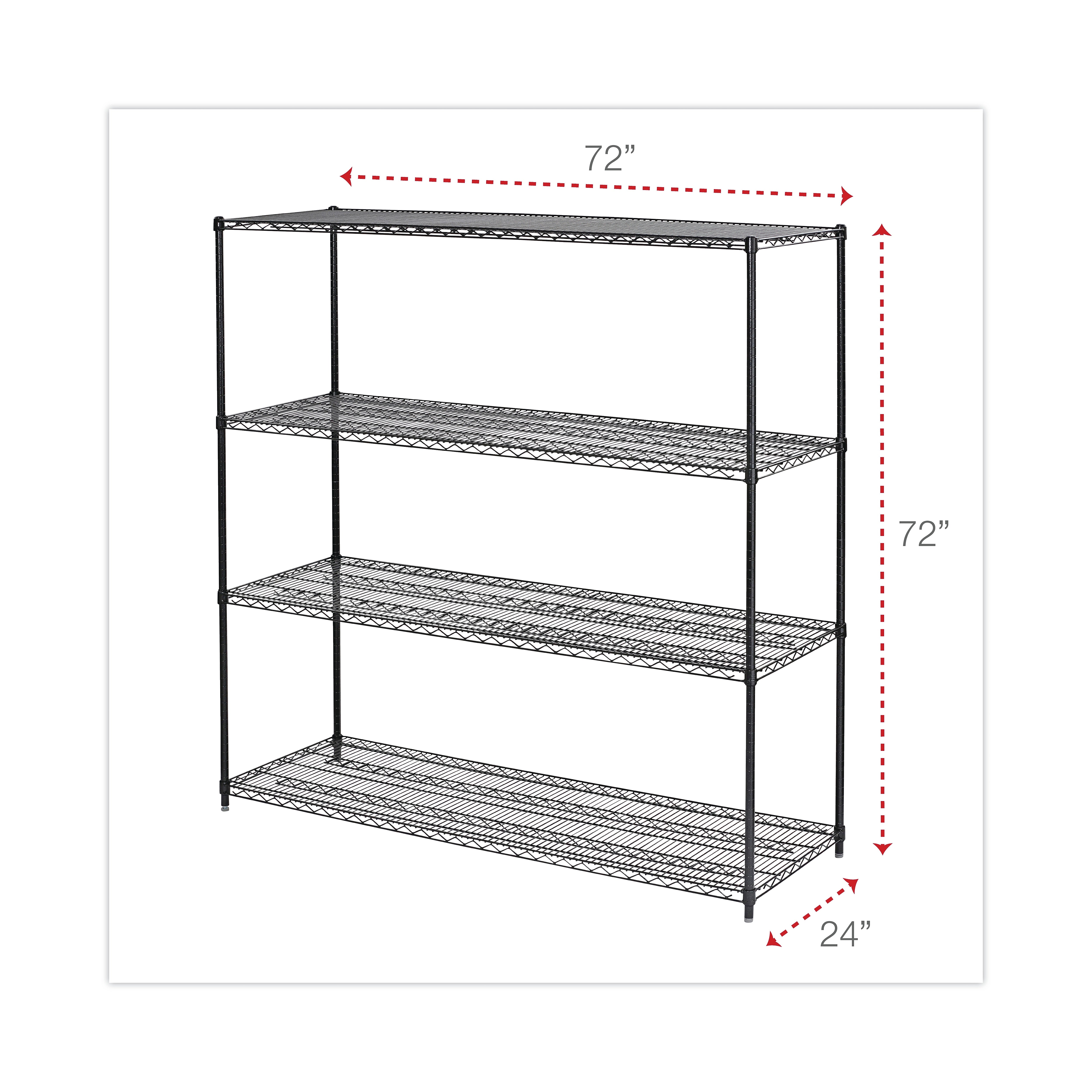 Alera BA Plus 4-Shelf Wire Shelving Kit, 72" x 24" x 72", Black Anthracite Plus (ALESW207224BA)