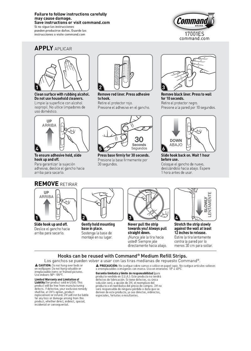 Command Medium Utility Hooks, 3 lb., White, 6/Pack (17001-6ES)