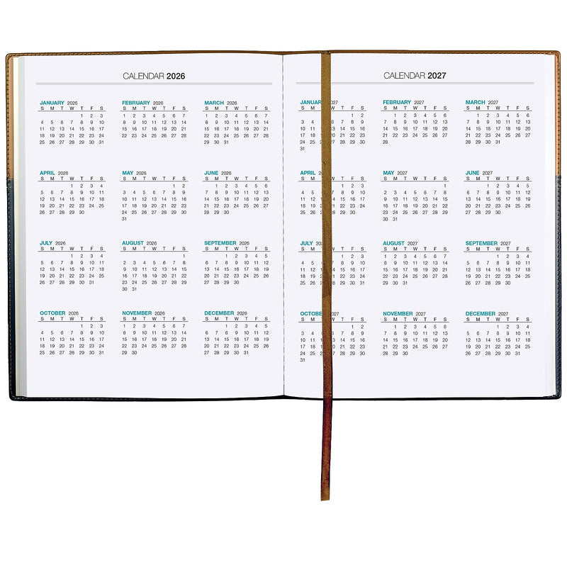 2026 Global Printed Products 8" x 10" Calendar Year Weekly & Monthly Planner, Faux Leather Cover, Black/Brown (NRY26-PKT810-BN)