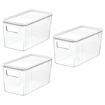 iDESIGN Stackable Plastic Storage Bin with Lid, 6" x 12"x 6", Clear, 3/Pack (29121M3)