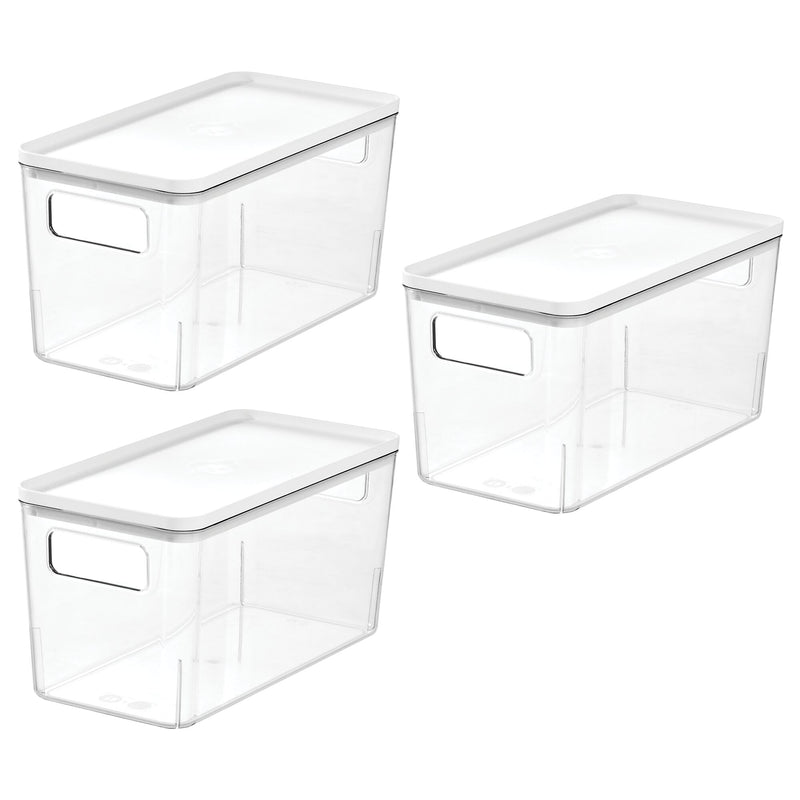 iDESIGN Stackable Plastic Storage Bin with Lid, 6" x 12"x 6", Clear, 3/Pack (29121M3)