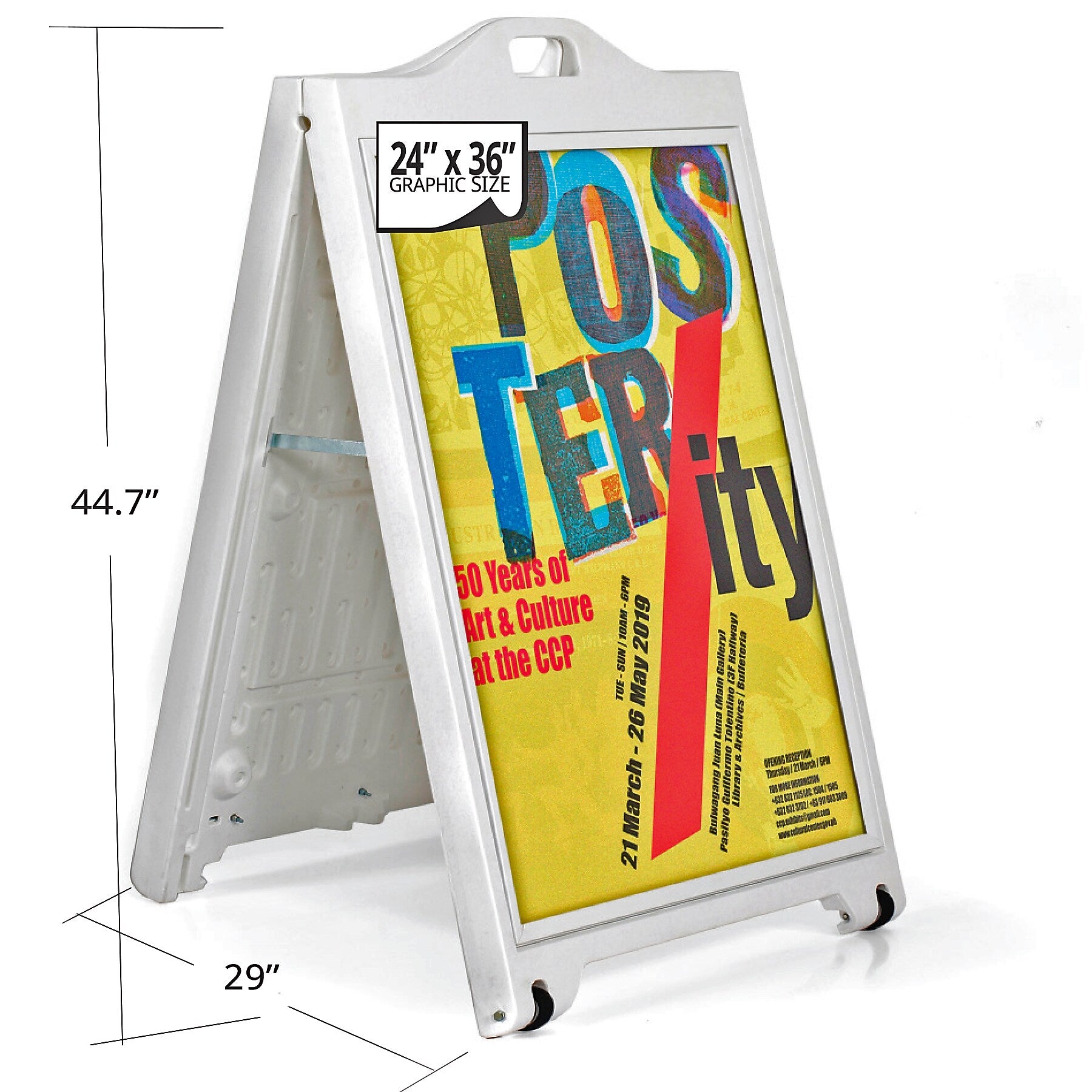 Azar Poster Holder, 26.77" x 44.7", Vertical, A-Frame, White, Plastic (300244-WHT)