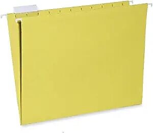 AbilityOne National Industries Standard Hanging File Folders, 1/5-Cut Tab, Letter Size, Yellow, 25/Box (NSN3649501)