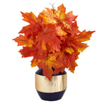 Nearly Natural 18" Autumn Maple Leaf Artificial Plant in Blue and Gold Planter (P1540-OG)