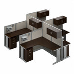 Bush Business Furniture Office in an Hour 63"H x 129"W 4 Person X-Shaped Cubicle Workstation, Mocha Cherry (OIAH007MR)