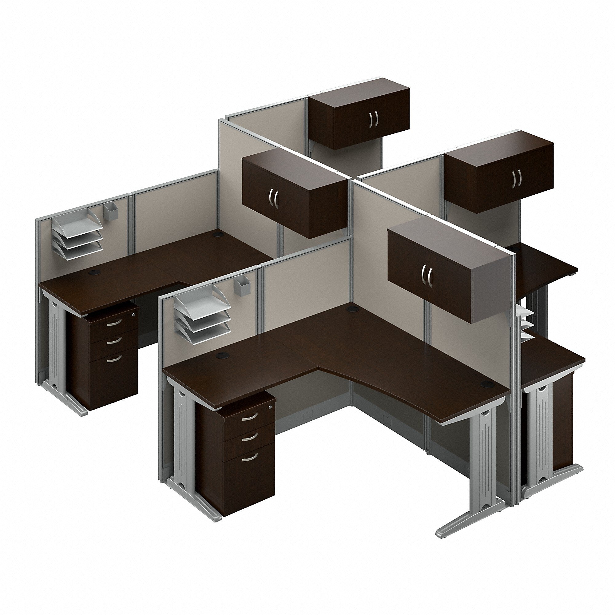 Bush Business Furniture Office in an Hour 63"H x 129"W 4 Person X-Shaped Cubicle Workstation, Mocha Cherry (OIAH007MR)