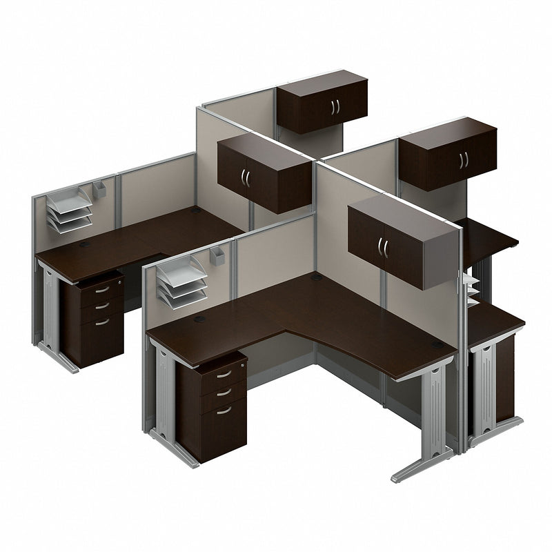 Bush Business Furniture Office in an Hour 63"H x 129"W 4 Person X-Shaped Cubicle Workstation, Mocha Cherry (OIAH007MR)