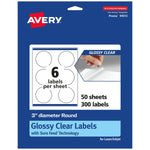 Avery Laser/Inkjet Round Multipurpose Labels, 3" Dia., Clear, 300 Labels/Box (94513)