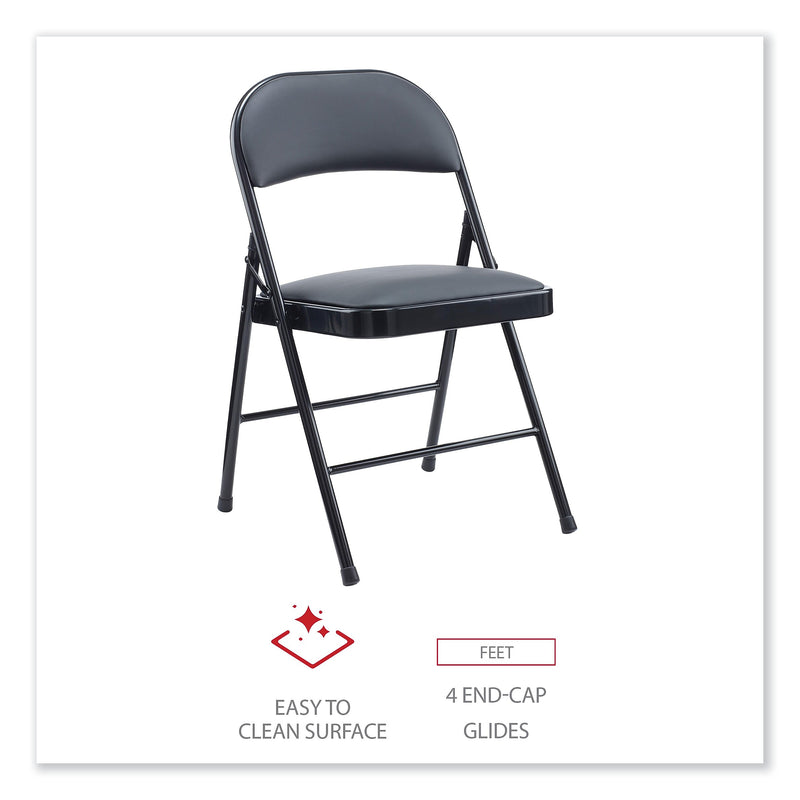 Alera Leather Office Folding Chair, Black, 4/Carton (ALECA9416)