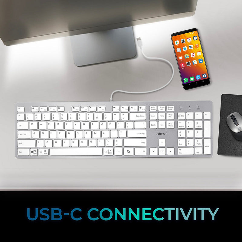 Adesso EasyTouch 730 Wired Multi-OS Scissor Switch Keyboard with Copilot AI Hotkey, White (AKB-730UW)