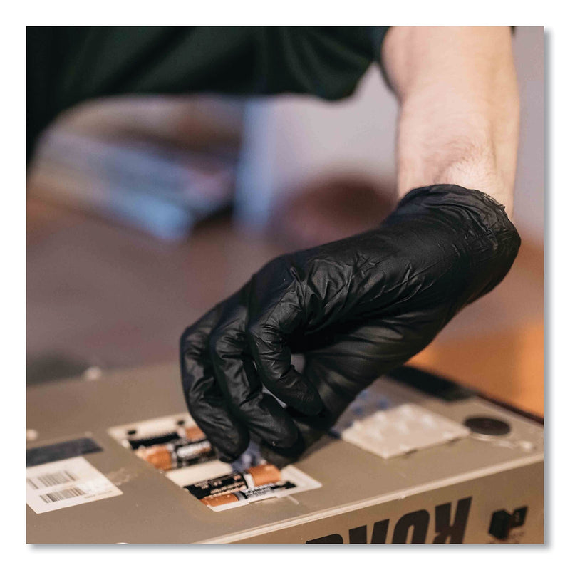 GloveWorks by AMMEX Industrial Nitrile Gloves, Powder-Free, 5 mil, Medium, Black, 100/Box, 10/Carton