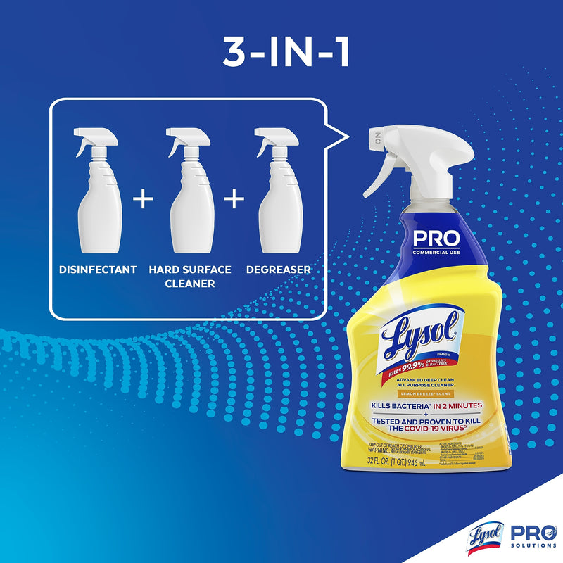 Lysol Professional Advanced Deep Clean Disinfecting All Purpose Cleaner Degreaser, Lemon Breeze Scent, 32 oz. (1920000351)