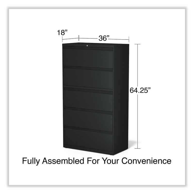 Alera® Lateral File, 5 Legal/Letter/A4/A5-Size File Drawers, Black, 36" x 18.63" x 67.63"
