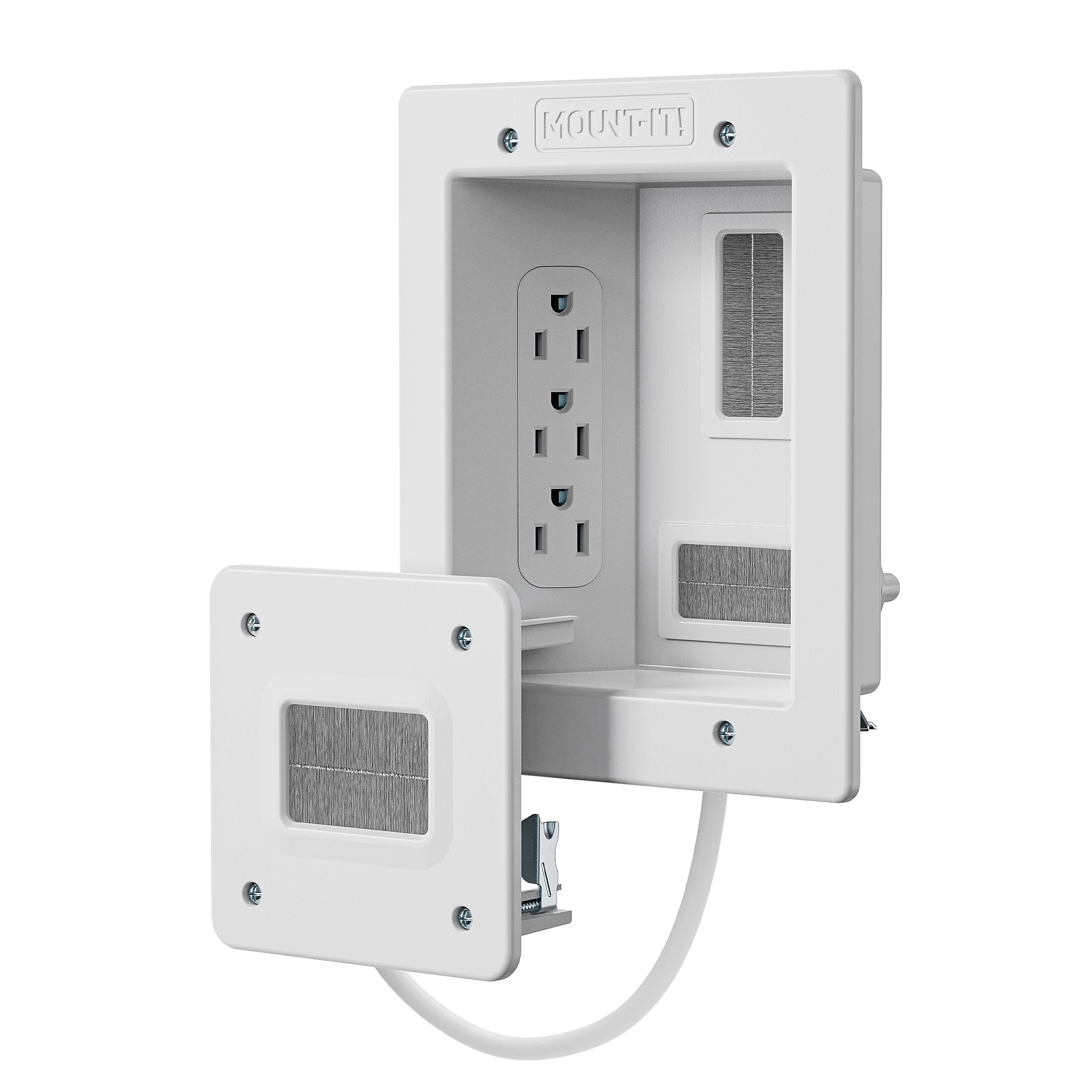 Mount-It! In-Wall TV Cable Concealer with Recessed Power, White (MI-7284)