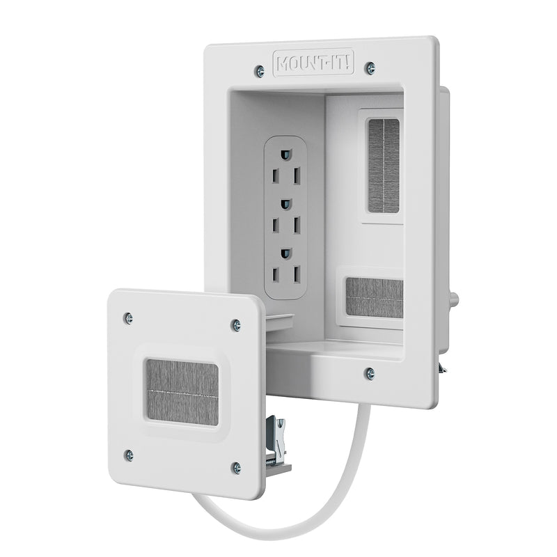 Mount-It! In-Wall TV Cable Concealer with Recessed Power, White (MI-7284)