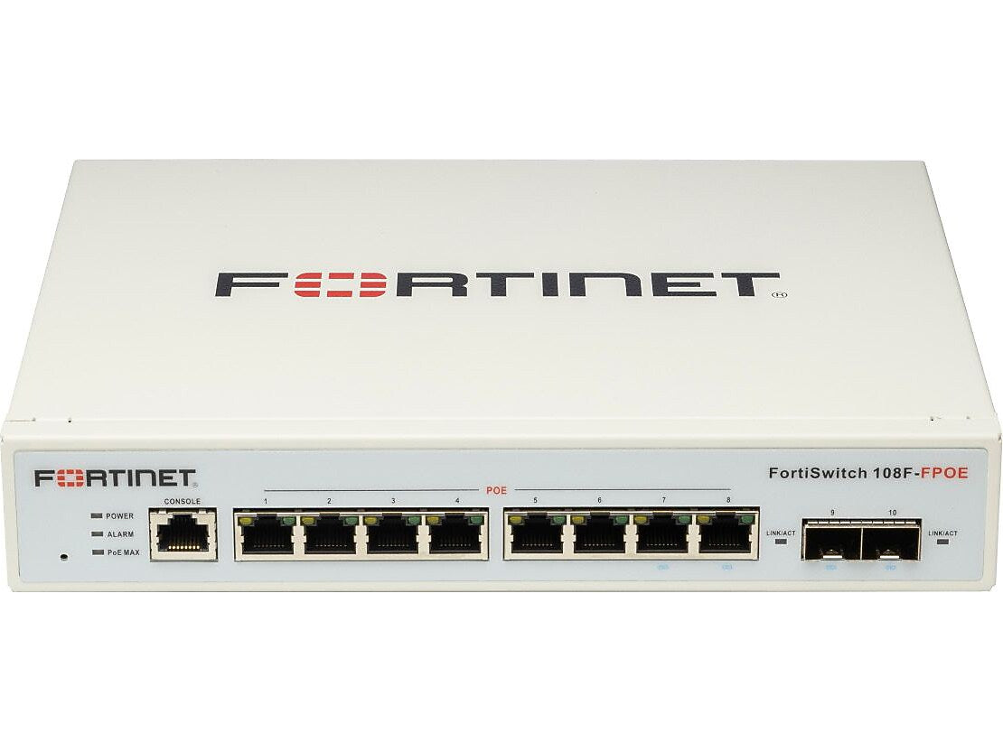 Fortinet FortiSwitch 10-Port Gigabit Ethernet PoE Managed Switch, White (FS-108F-FPOE)