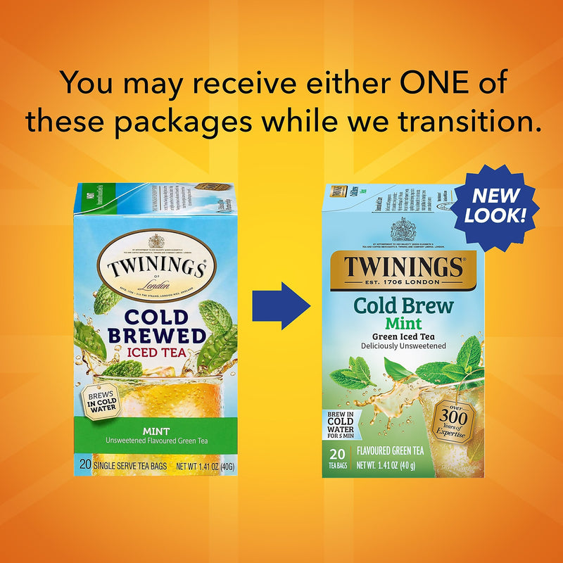 Twinings Iced Cold Brewed Mint Green Tea Bags, 20/Box (F07413)