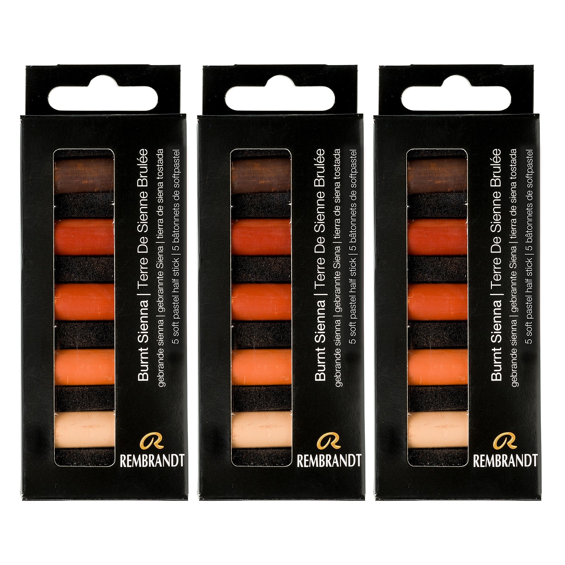 Rembrandt Soft Pastels Micro Sets, Burnt Sienna, 5/Set, 3 Sets/Bundle (RBX31820512-3)
