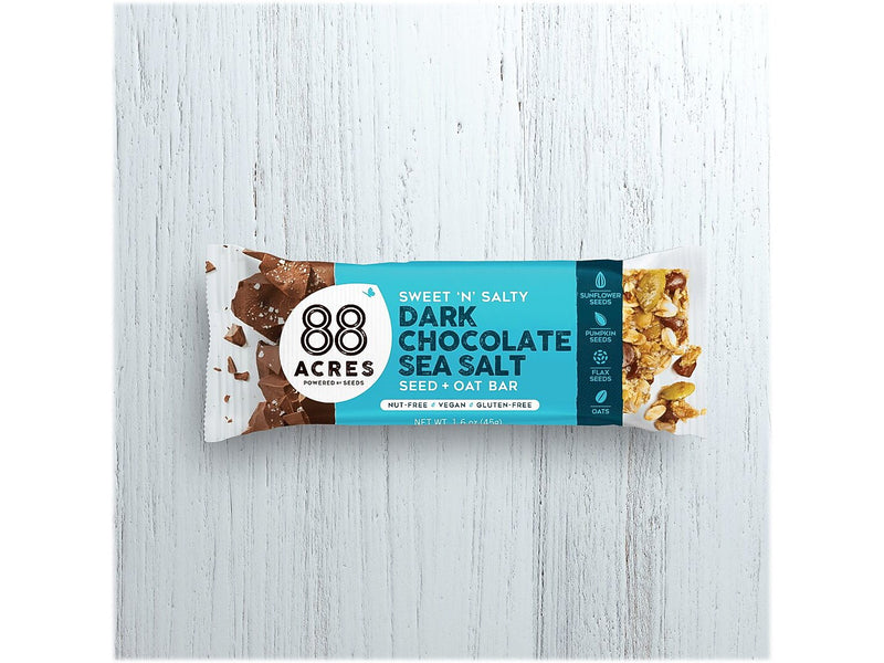 88 Acres Sweet 'N' Salty Gluten-Free Dark Chocolate/Sea Salt Seed and Oat Bar, 1.6 oz., 9 Bars/Box (310001)