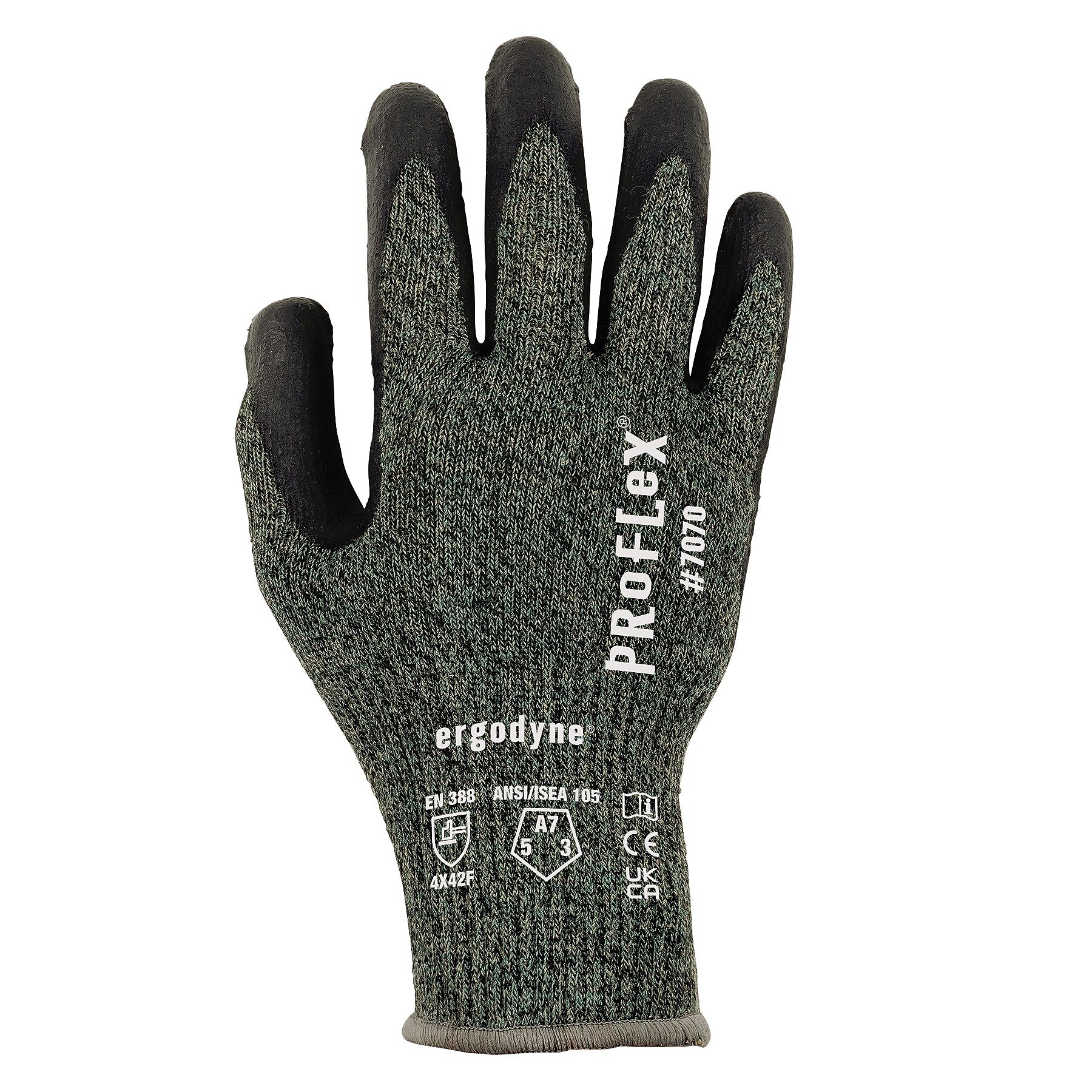 Ergodyne ProFlex 7070 Nitrile Coated Cut-Resistant Gloves, ANSI A7, Heat Resistant, Green, Large, 12 Pair (18034)
