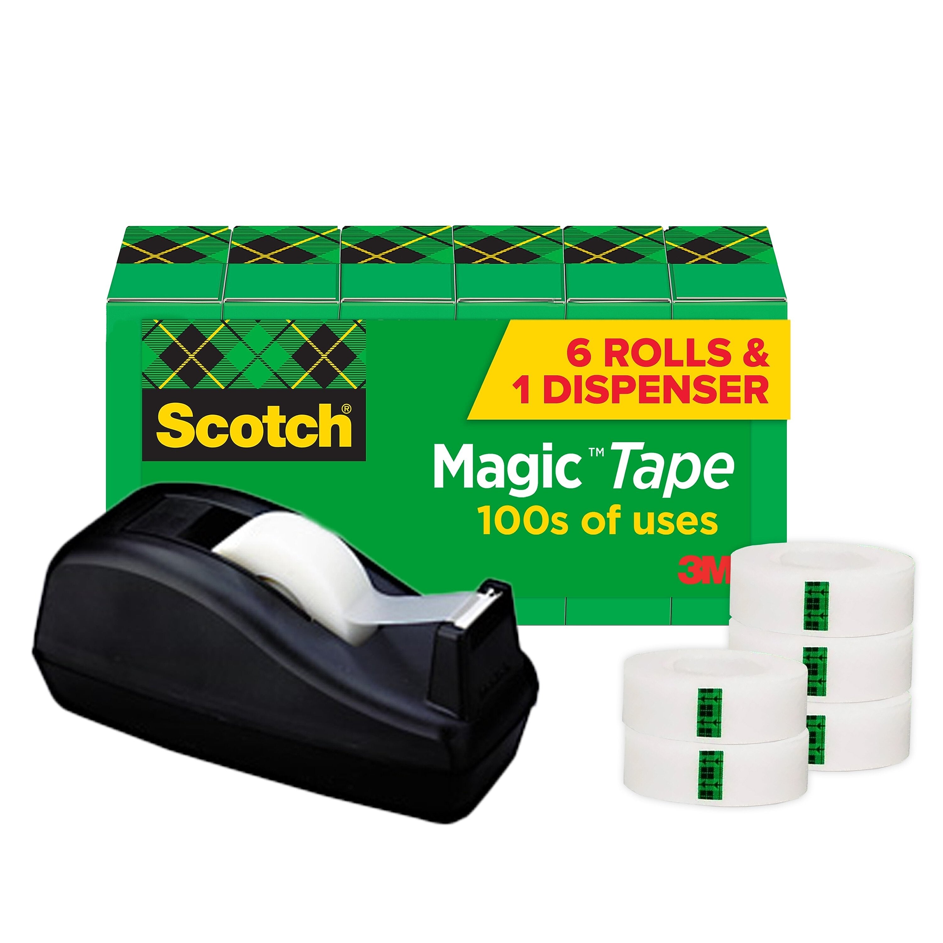 Scotch Magic Invisible Tape with Dispenser, 3/4" x 27.77 yds., 1" Core, 6 Rolls/Pack (810C40BK)