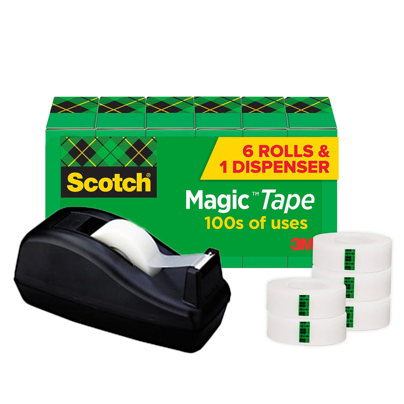 Scotch Magic Invisible Tape with Dispenser, 3/4" x 27.77 yds., 1" Core, 6 Rolls/Pack (810C40BK)