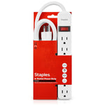Staples TECH 6-Outlet Power Strip, 6' Cord, White (17651)