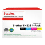 Staples TN-223 Reman Bk, Cy, Mg, Yl Standard Yield Toner Cartridge Replacement for Brother TN2234PK, 4/Pack