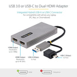 StarTech.com USB-C/USB-A to Dual HDMI Video Adapter, Male to Female, Attached 4in Cable, 4K 30Hz/1080p (107B-USB-HDMI)