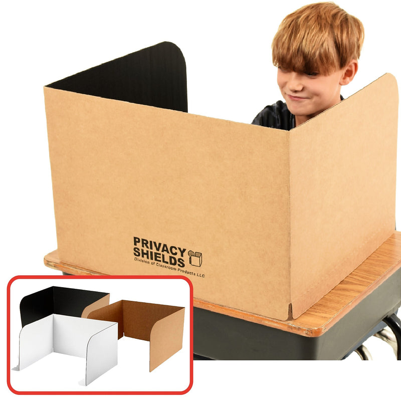 Classroom Products Foldable Cardboard Freestanding Privacy Shield, 13"H x 20"W, Black/Kraft, 30/Box (1330 BK)