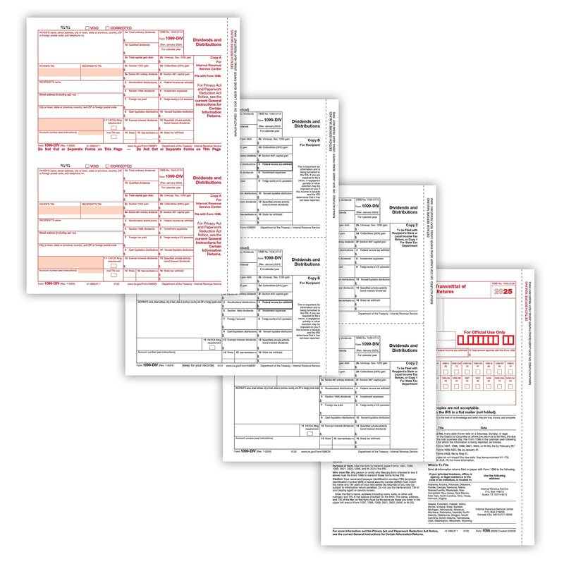 ComplyRight 2025 1099-DIV Tax Form Envelopes, 4-Part, 2-Up, Copies A, B, C and/or State, 10/Pack (610710)