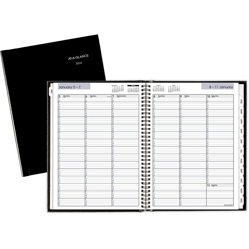 2026 AT-A-GLANCE DayMinder 8" x 11" Weekly Appointment Book Planner, Faux Leather Cover, Black (G520H-00-26)